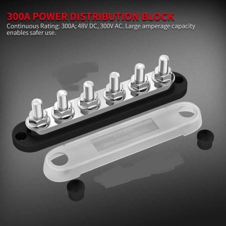 copy of CBE UNA BUS BAR 4 POLI M10 BASE ROSSA 300A 48VDC CON COPERCHIO