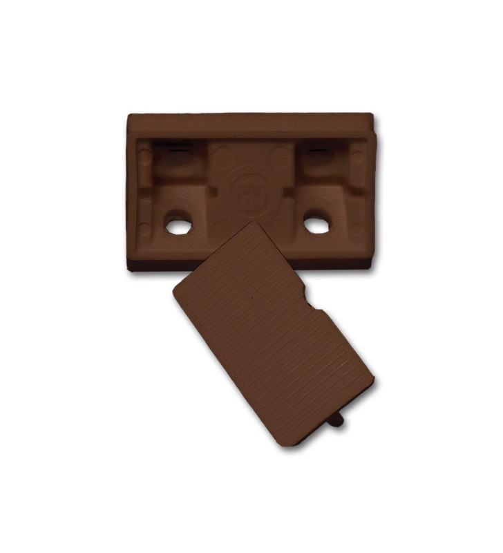 Juego 10 piezas fijaciones muebles esquina marrón 4 agujeros con tapa