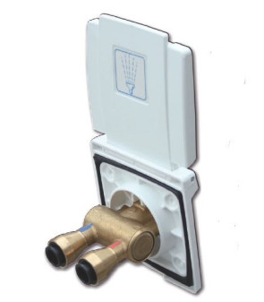 Externer Wasserauslass mit Warm-/Kaltwassermischer und Handdusche – Schnellkupplungen – 2 m Schlauch