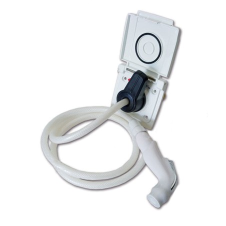 Externer Wasserauslass mit Warm-/Kaltwassermischer und Handdusche – Schnellkupplungen – 2 m Schlauch