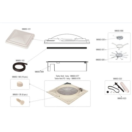 FIAMMA Kit 8 pezzi tappo griglia oblò 40x40 Turbo Vent