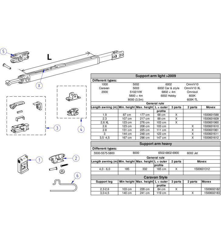 Foot support 2000- 5003 - 6200 - 6002 - 5002 from 3.5 to 4.5 mt